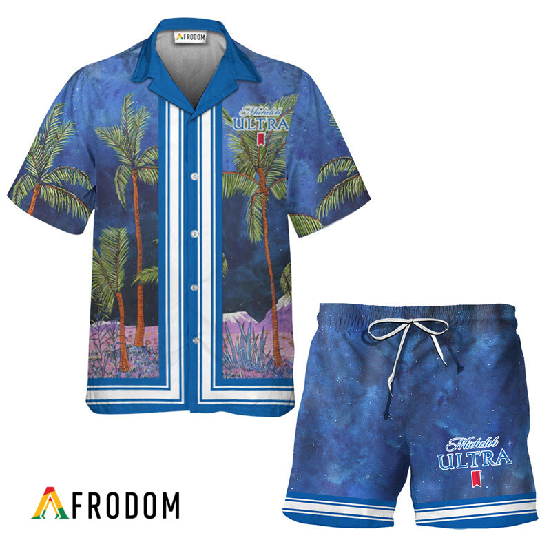 Michelob Ultra Star Print Bermuda Hawaiian Shirt & Shorts Set HU
