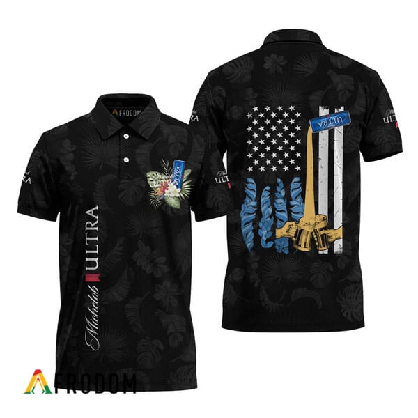 Michelob Ultra US Flag Inspired Black Hawaiian Polo HU