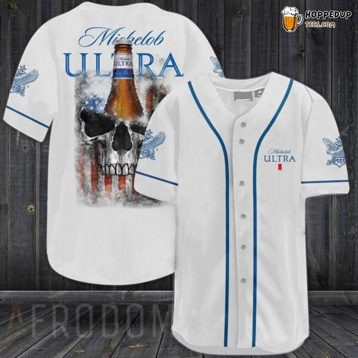 Michelob ULTRA US Flag Skull Black Baseball Jersey Patriotic Brew