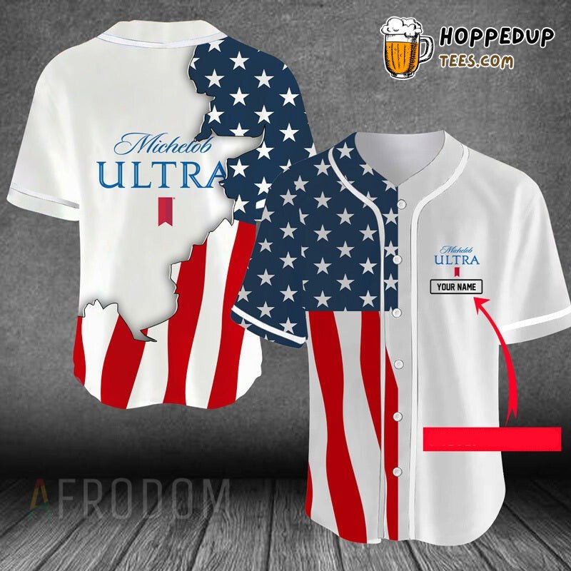 Michelob Ultra US Flag Theme Personalized Unique Baseball Jersey Look