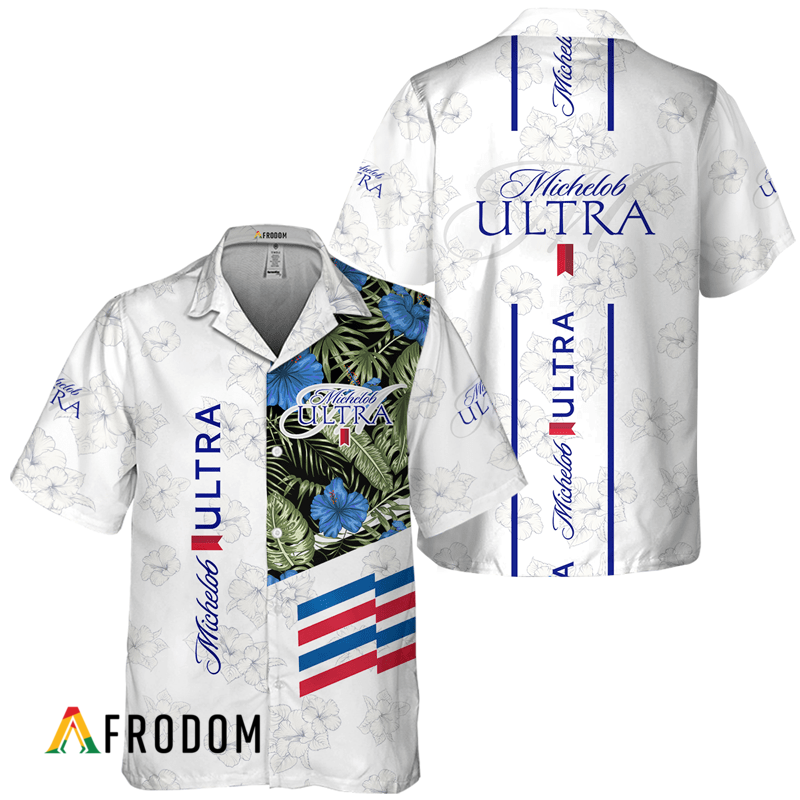 Michelob Ultra White Tropical Flower Hawaiian Shirt HU