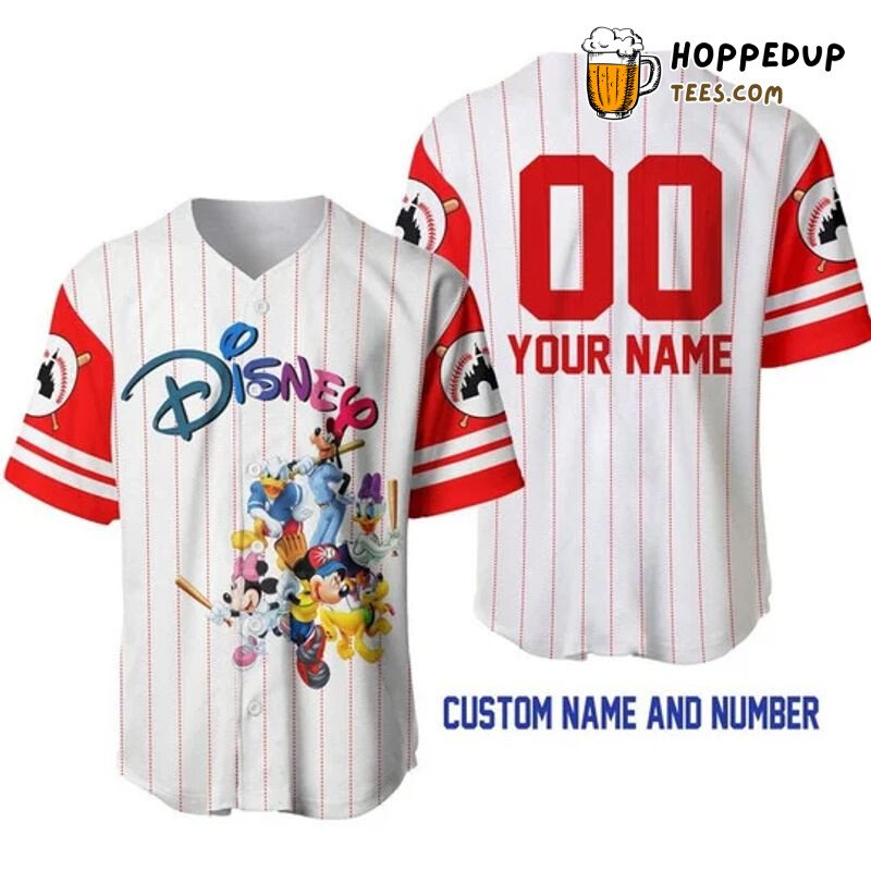 Mickey & Friends Pinstripe Baseball Jersey White Unisex Print