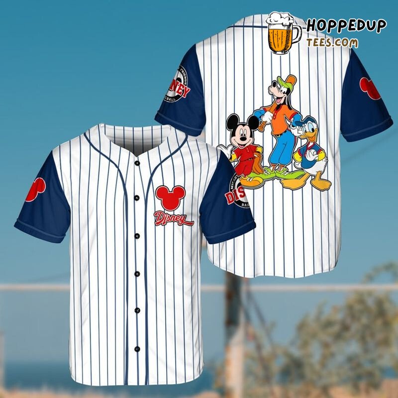 Mickey Friends Navy White 3D Pinstripe Baseball Jersey Cartoon