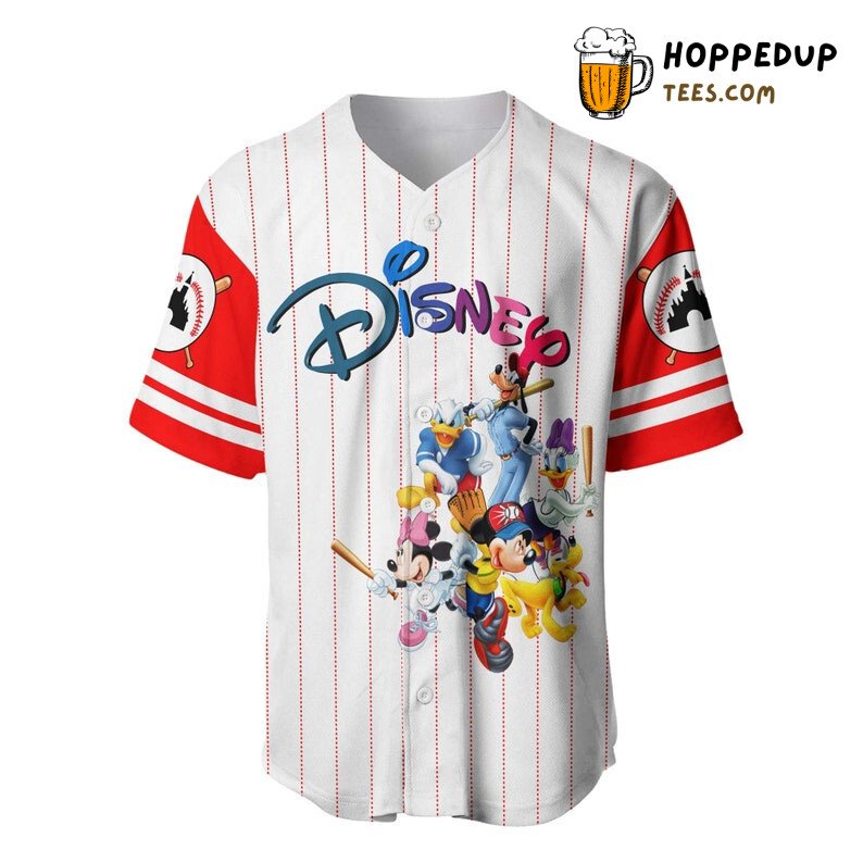 Mickey Mouse & Friends All Over Print Pinstripe Baseball Jersey White Unisex Jersey Shirt
