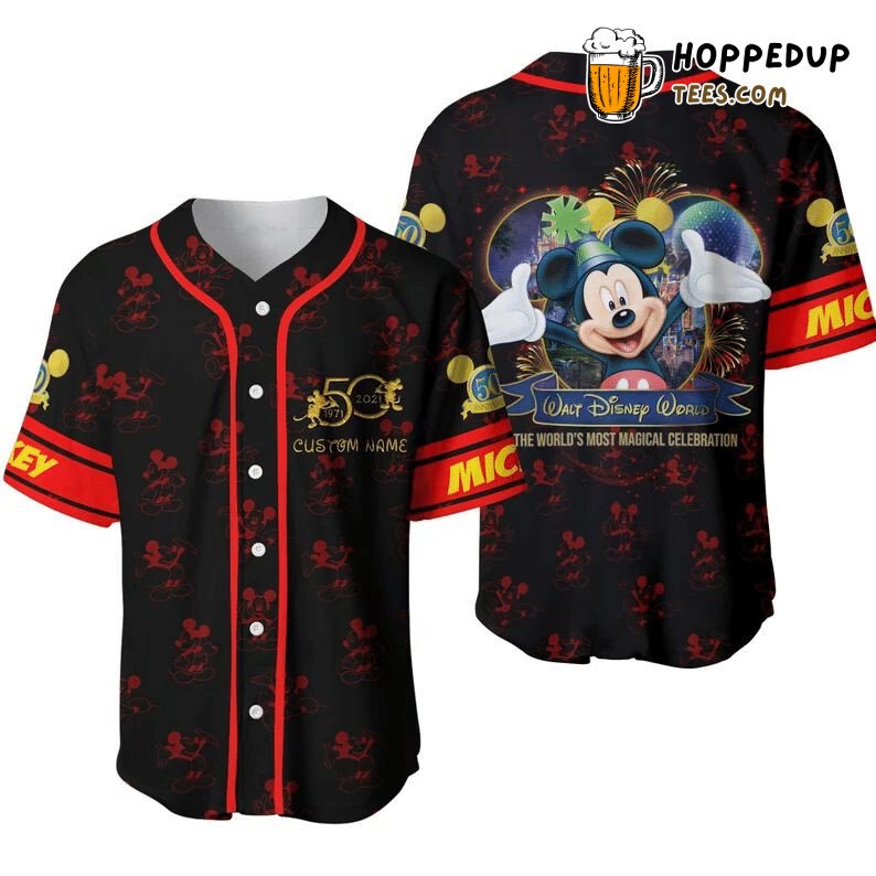 Mickey Mouse 50th Anniversary Red Black 3D Print Baseball Jersey