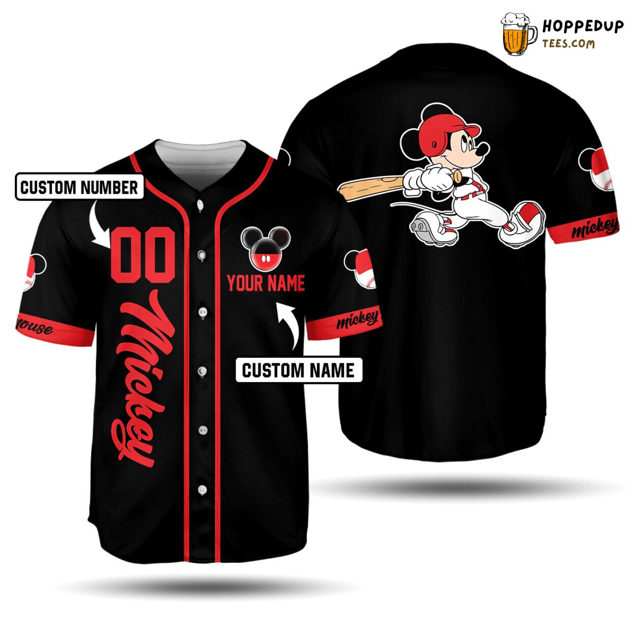 Mickey Mouse Black Baseball 3D Personalized Print Unisex Jersey