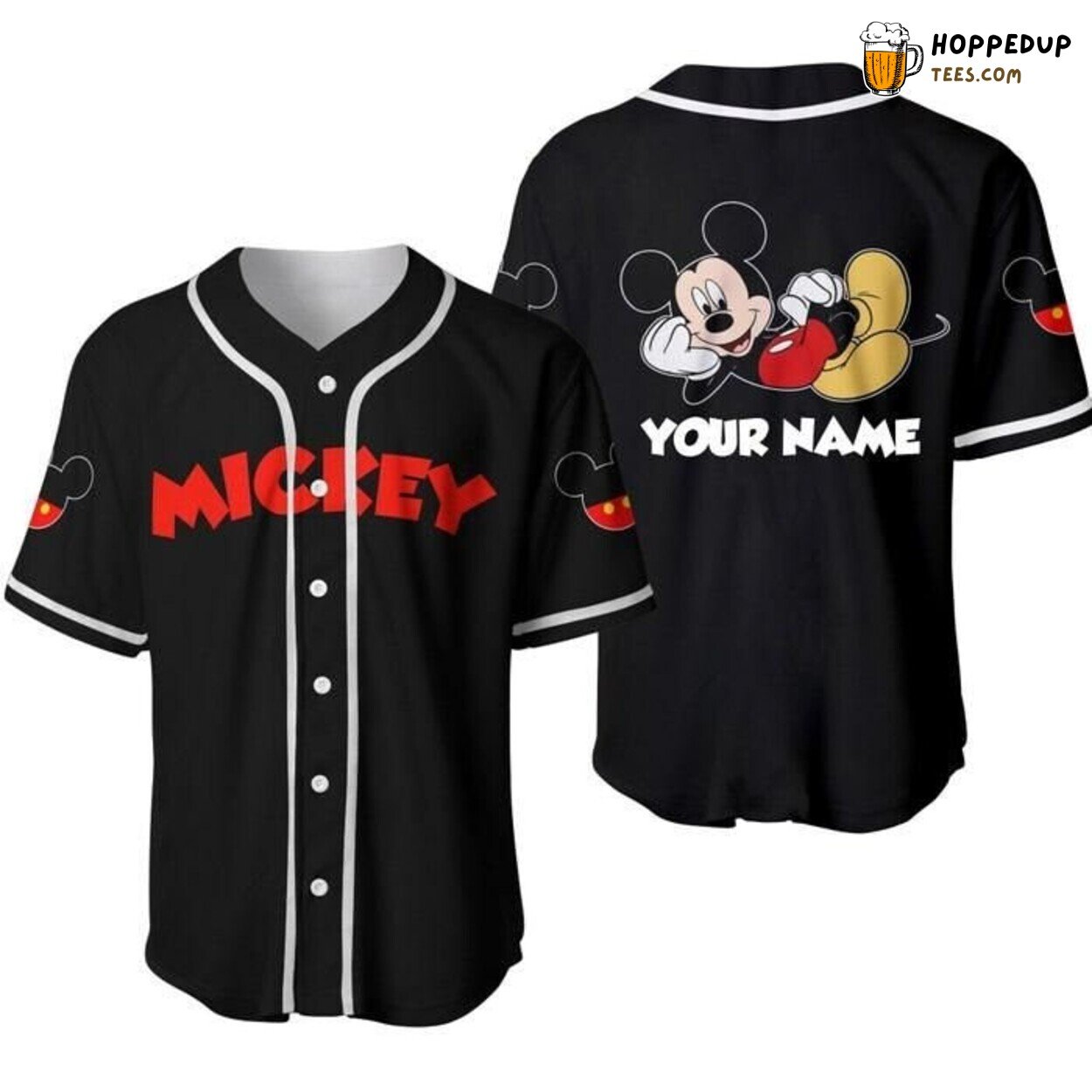 Mickey Mouse Black Chilling Disney Casual Graphic Baseball Jersey