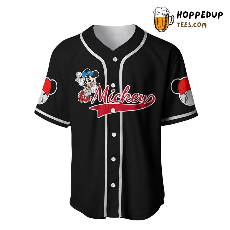 Mickey Mouse Cartoon Graphics All Over Print 3D Baseball Jersey Black Unisex Jersey Shirt