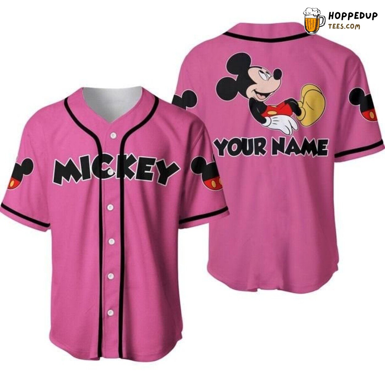 Mickey Mouse Disney Black Pink Cartoon Graphic Baseball Jersey