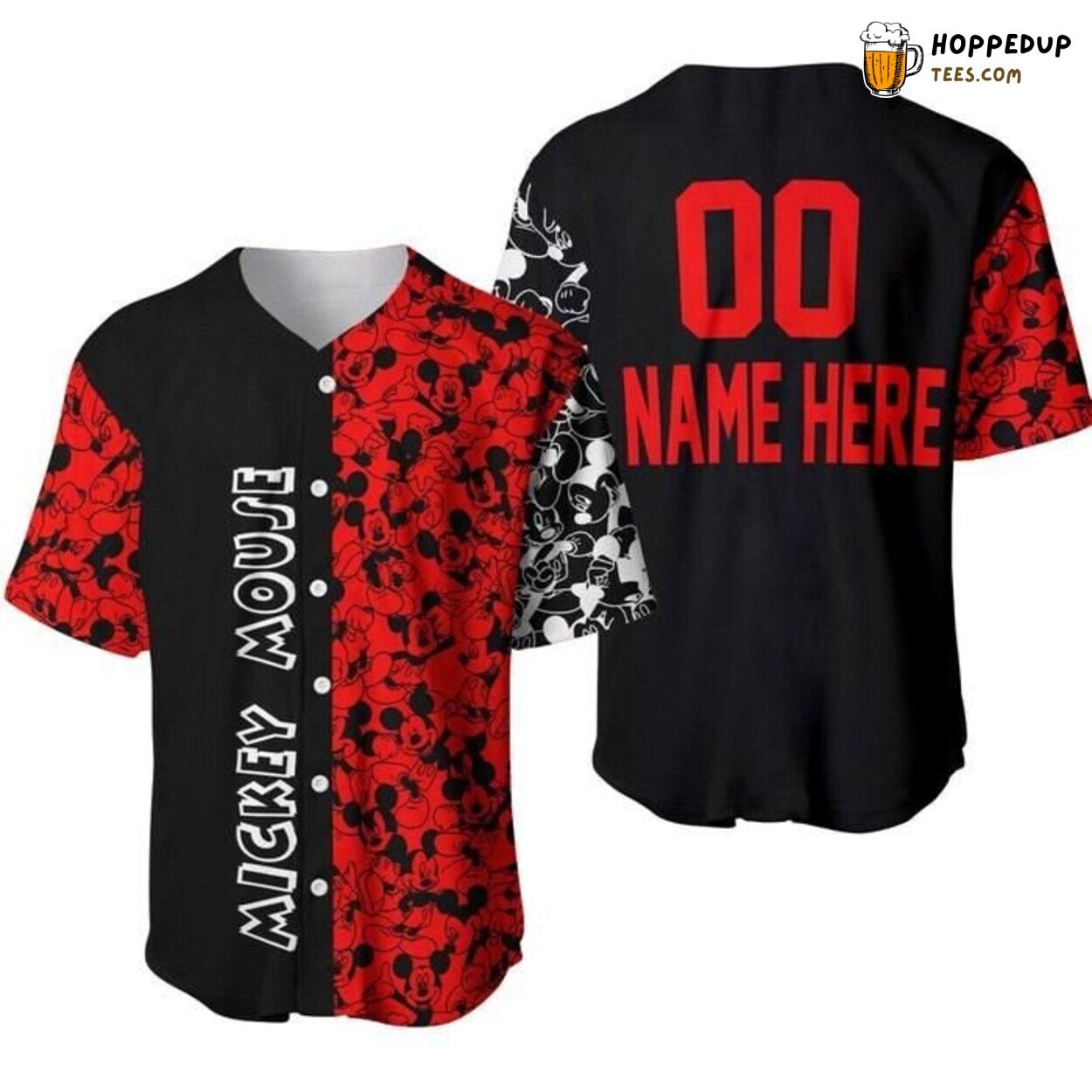 Mickey Mouse Disney Red Black Pattern Baseball Jersey Iconic Fun