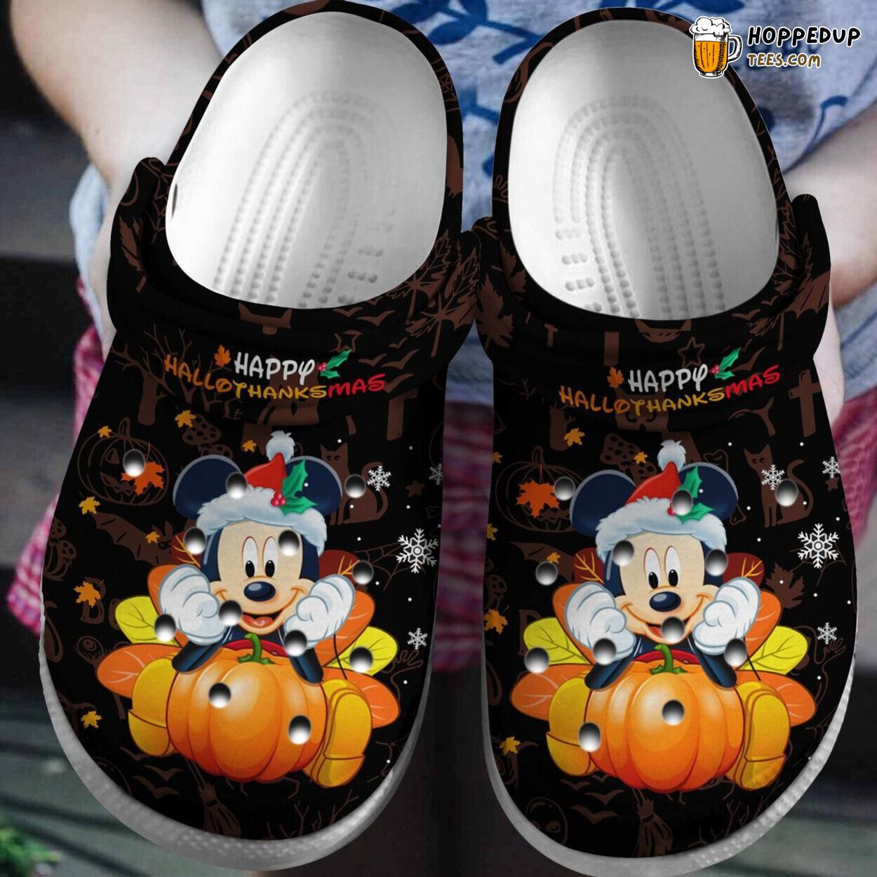 Mickey Mouse Happy Hallothanksmas Theme Comfortable Unique Clogs