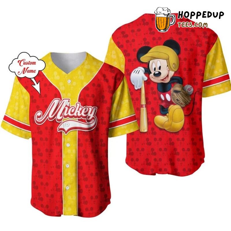 Mickey Mouse Pattern Red 3D Pinstripe Baseball Jersey Custom
