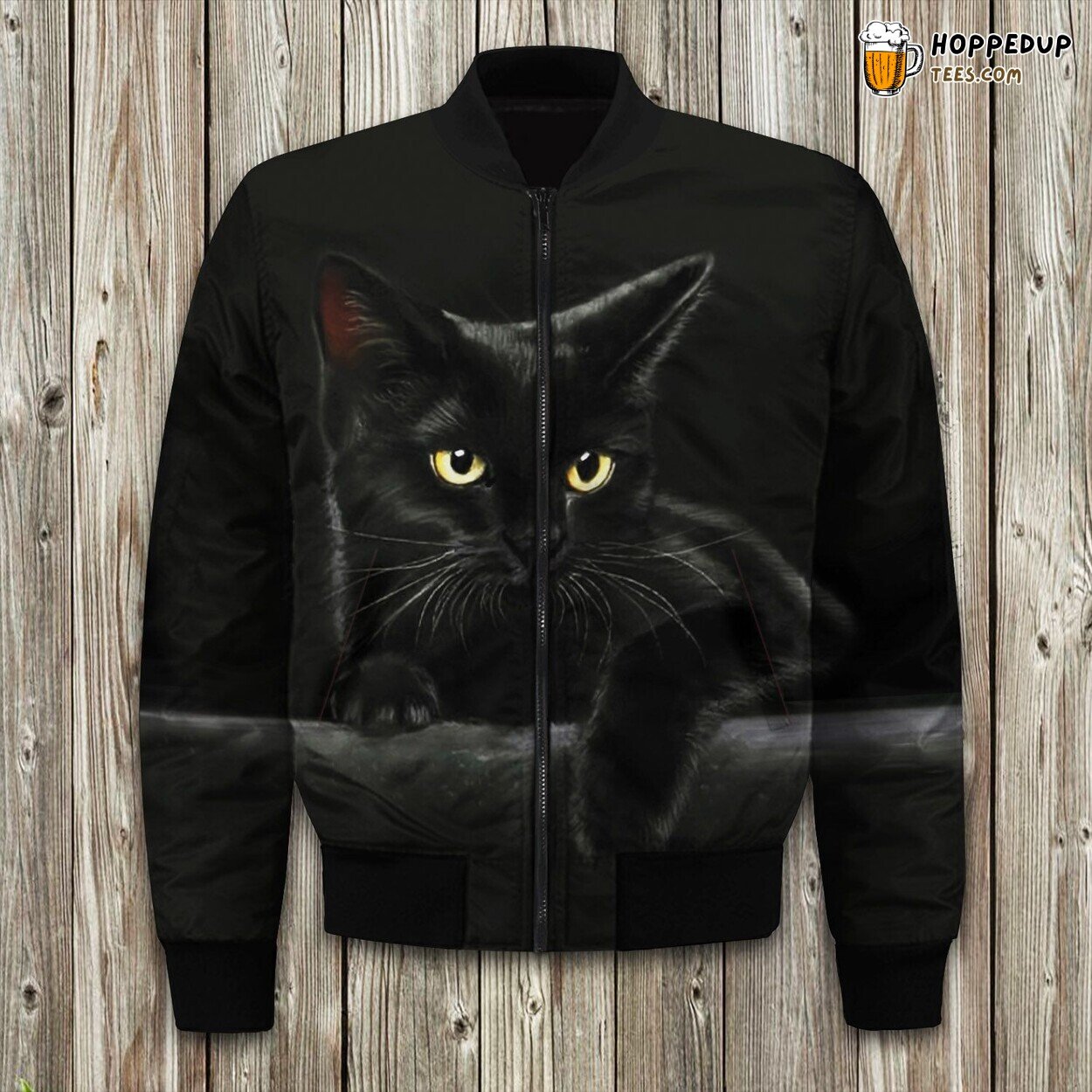 Midnight Cat Silhouette Winter Bomber Jacket Tailored Unique Elegance Craft