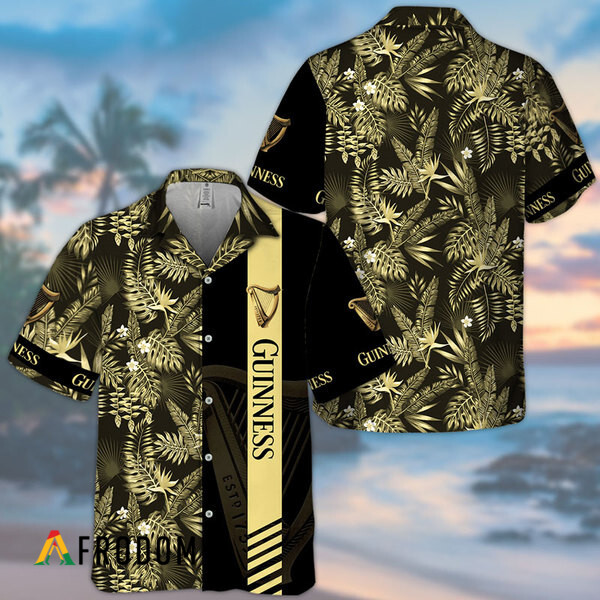Midnight Tropical Foliage Guinness Hawaiian Shirt HU