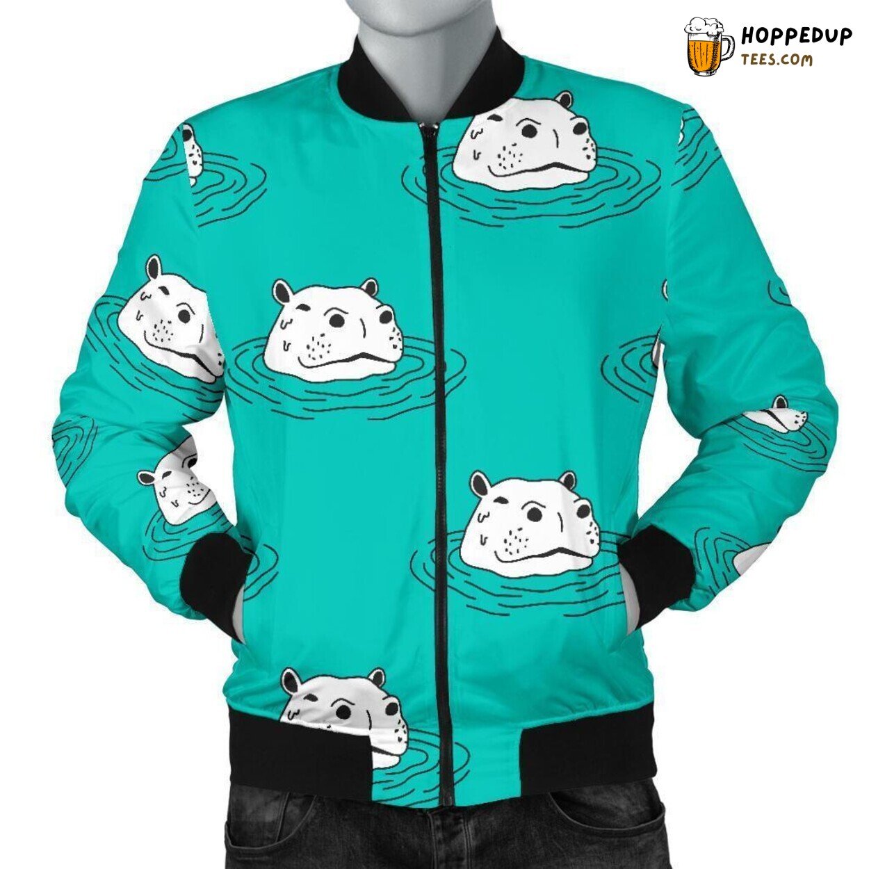 Mighty Hippo Essence Men’s Bomber Jacket Unique Design Pattern Display Art