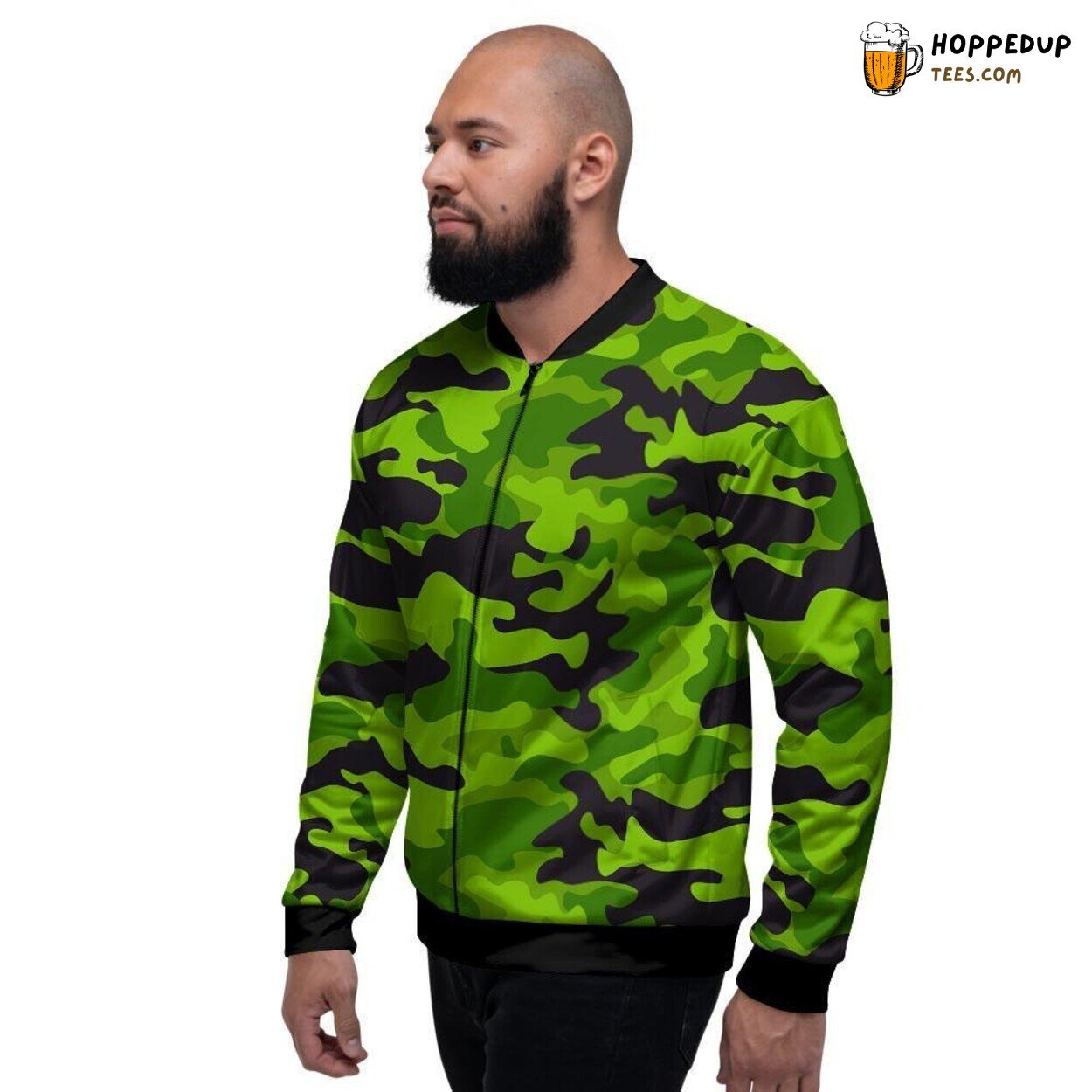 Military Inspired Lime Green Camouflage Men’s Bomber Jacket Tactical Display