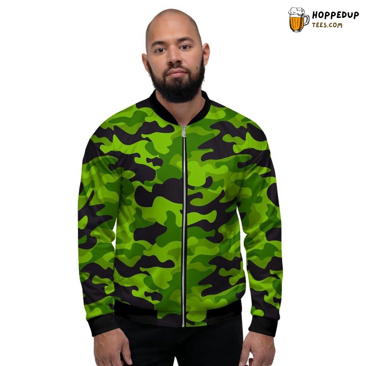 Military Inspired Lime Green Camouflage Men’s Bomber Jacket Tactical Display