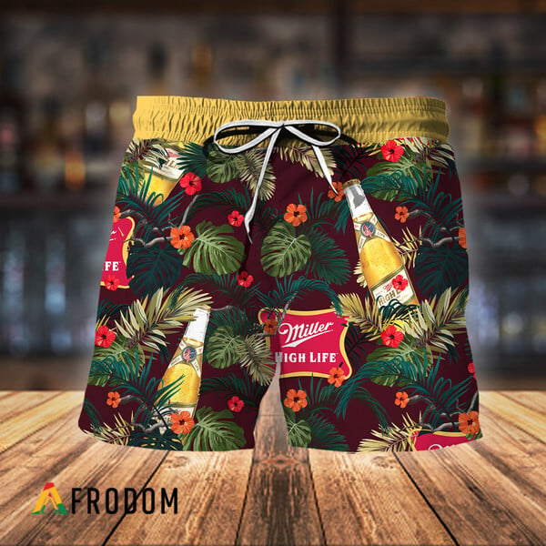 Miller High Life Aloha Summer Flowers Hawaiian Shorts HU