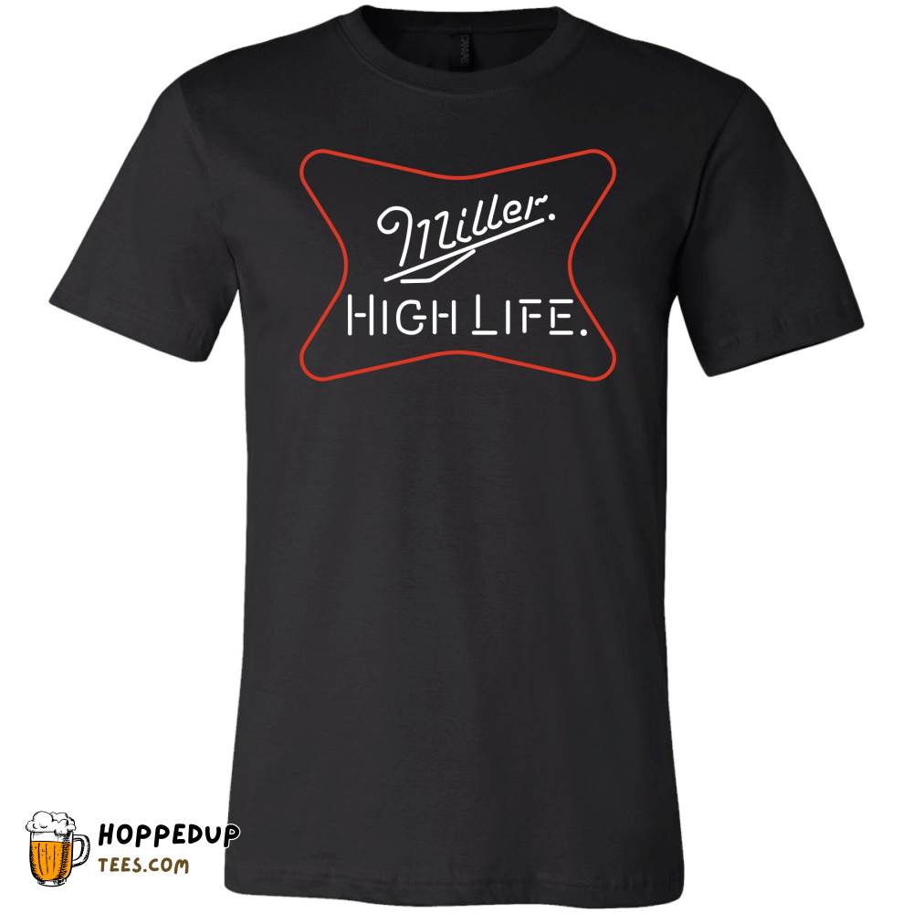 Miller High Life Beer Neon Logo Black T-Shirt HU