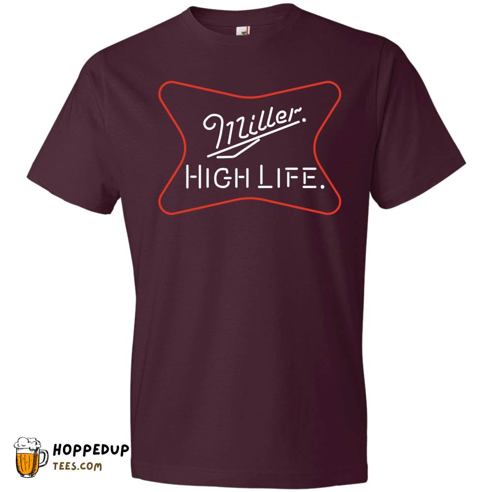Miller High Life Beer Neon Logo Maroon Tee HU