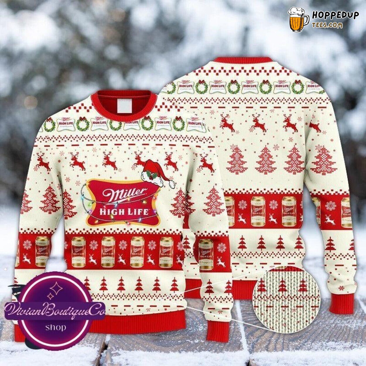Miller High Life Beer Themed Xmas Ugly Sweater Festive Seasonal Apparel