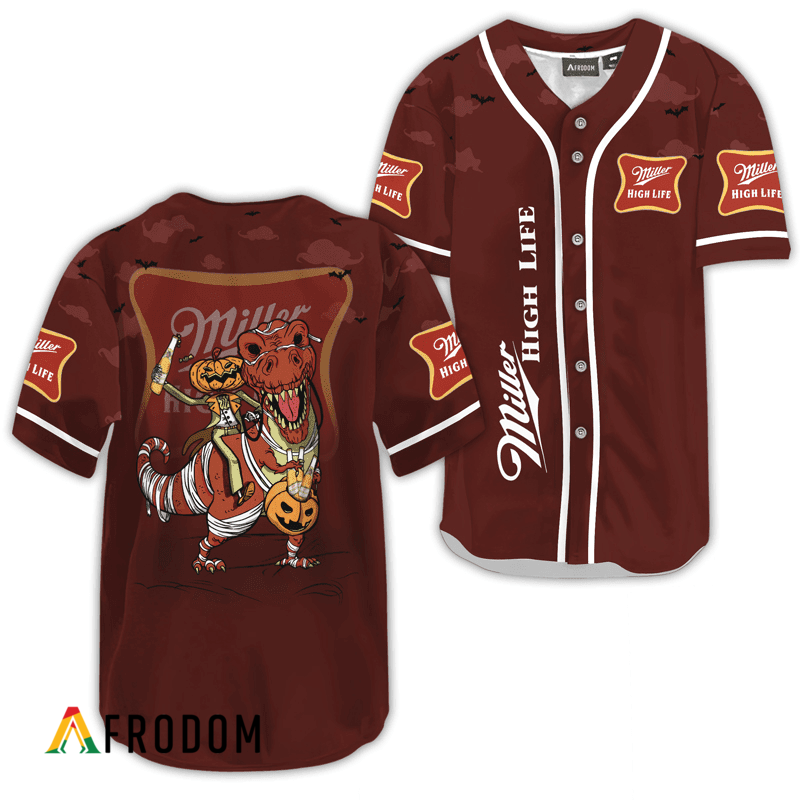 Miller High Life Red Halloween Dinosaur Baseball Jersey HU