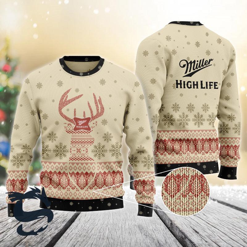 Miller High Life Reindeer Snowy Christmas Sweater HU