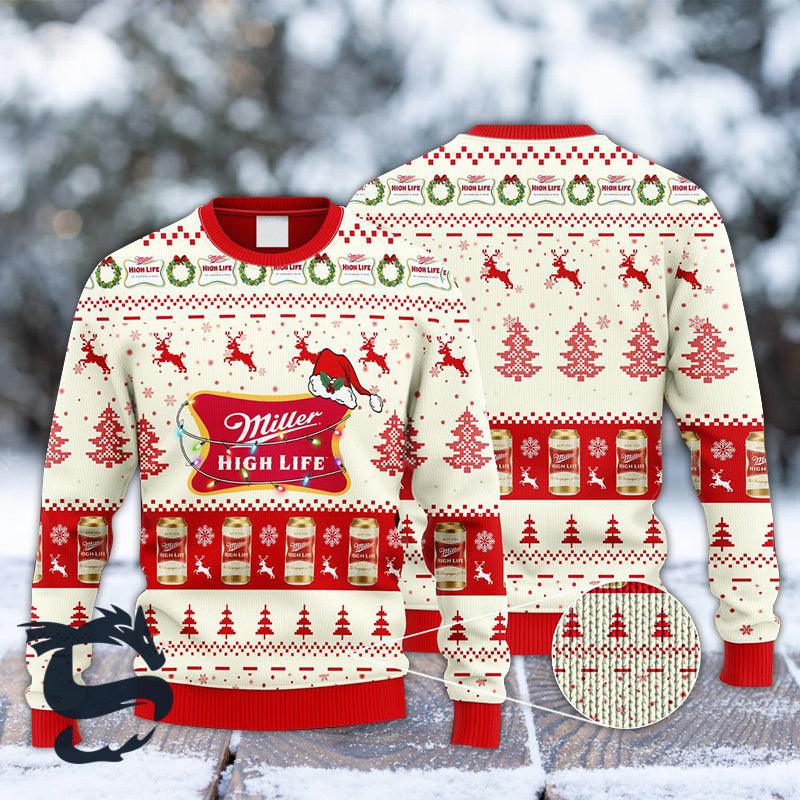 Miller High Life Reindeer Snowy Night Ugly Sweater HU