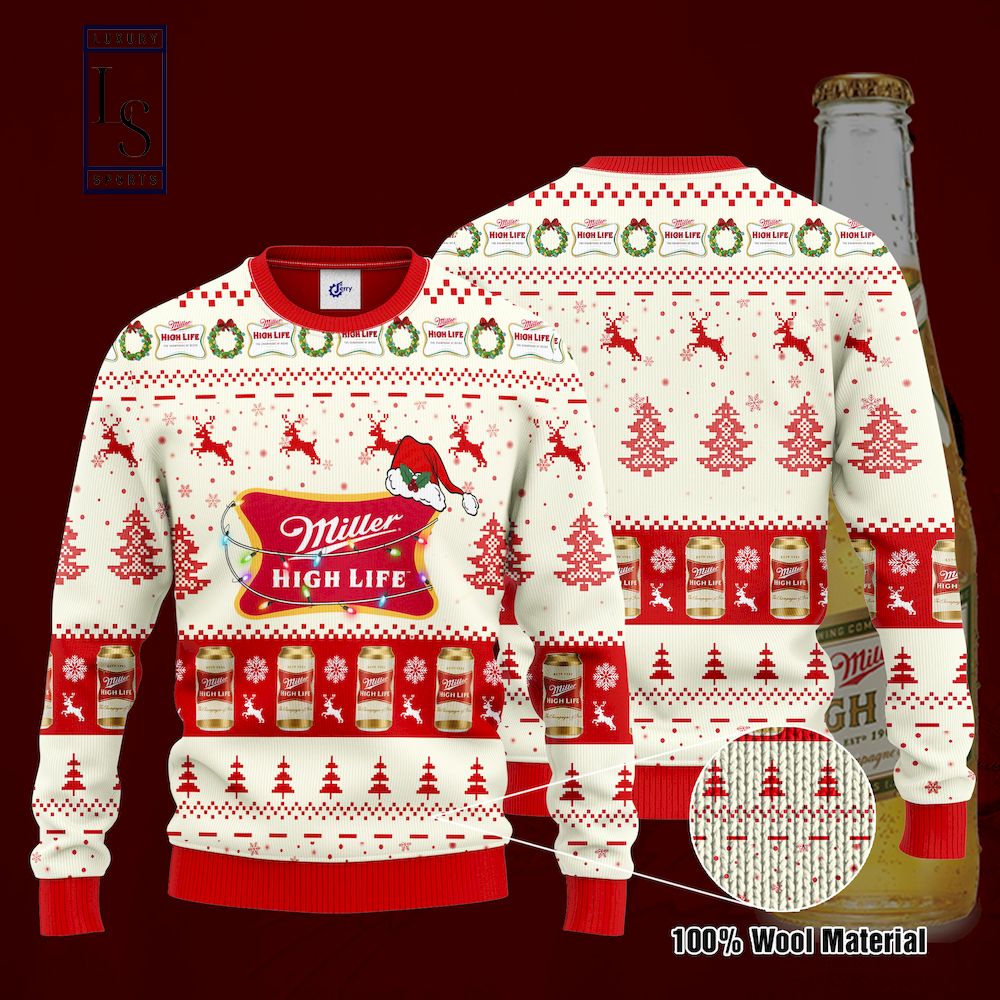 Miller High Life Santa Hat Christmas Ugly Christmas Sweater HU