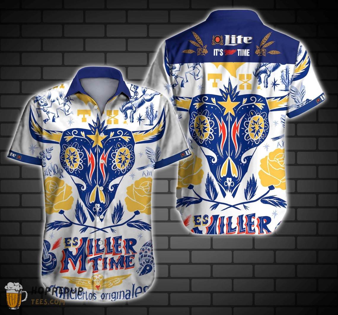 Miller Lite Beer Its Time Skull Hawaiian Shirt