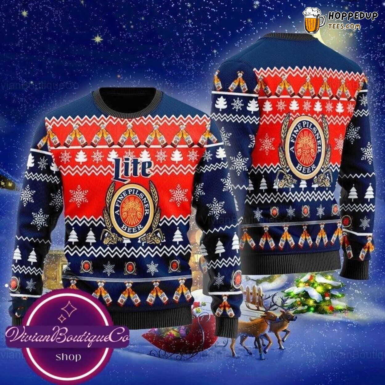 Miller Lite Beer Themed Christmas Ugly Sweater Festive Season Unique Gift