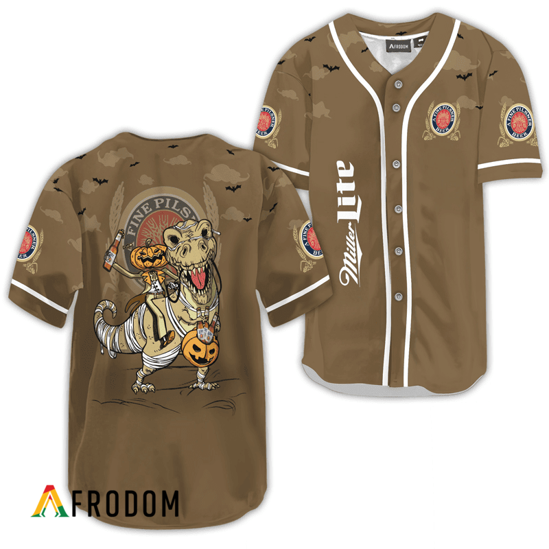 Miller Lite Beige Halloween Dinosaur Baseball Jersey HU