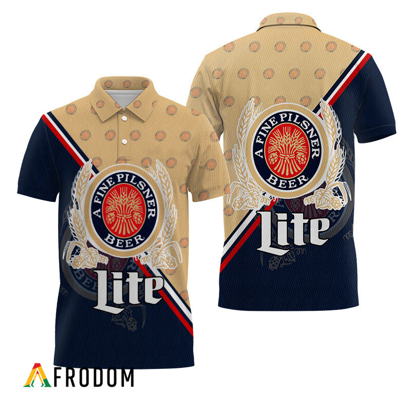 Miller Lite Blue And Beige Diagonal Polo Shirt HU