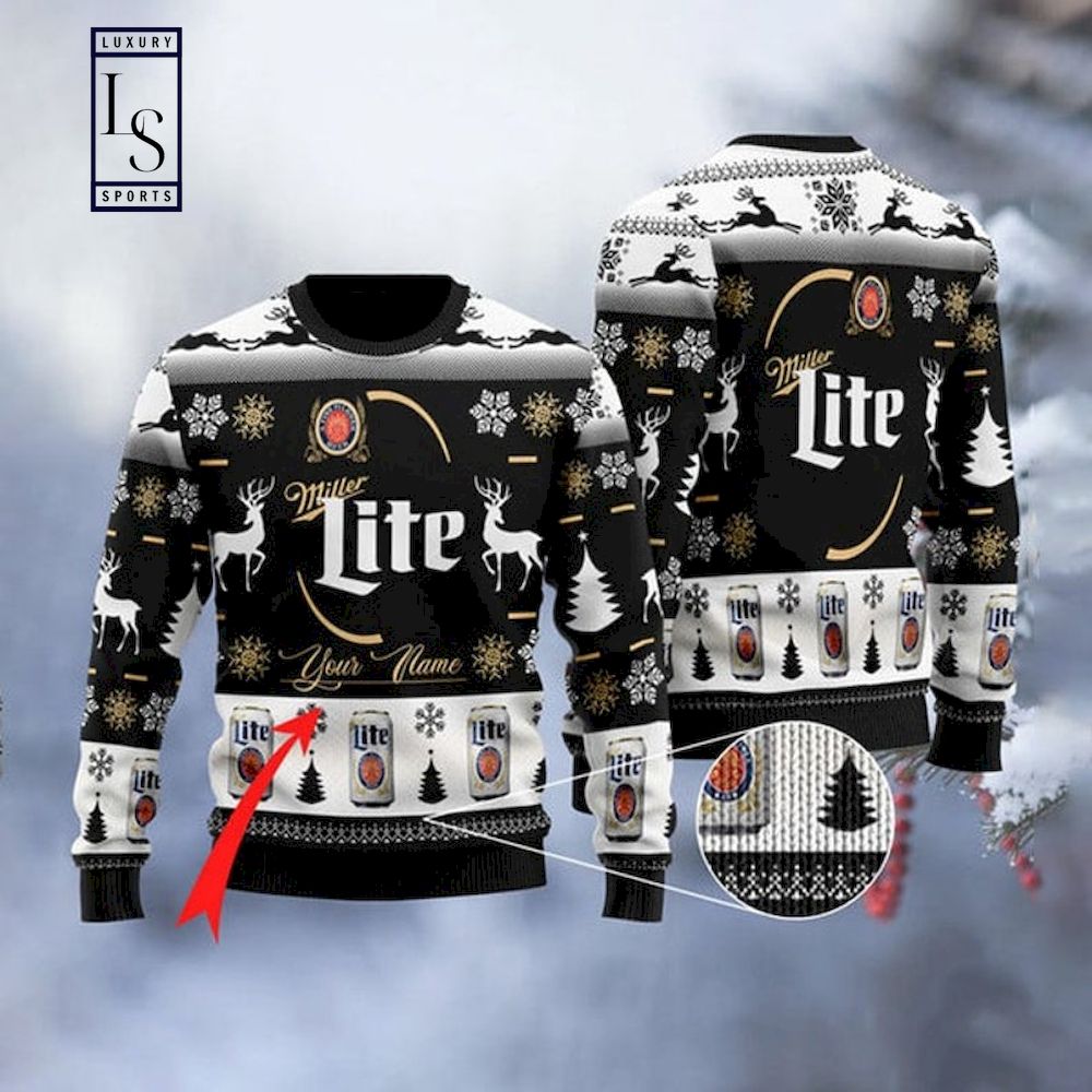 Miller Lite Custom Name Christmas Ugly Sweater HU