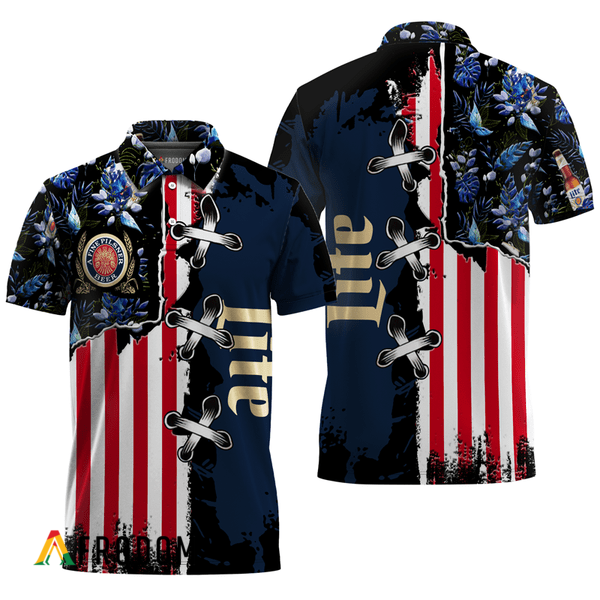 Miller Lite Fourth Of July Hawaiian Polo Shirt HU