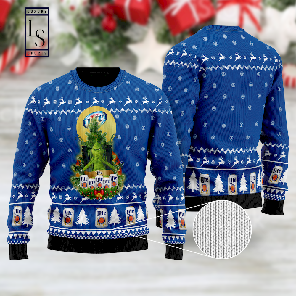 Miller Lite Grinch Snow Ugly Christmas Sweater HU