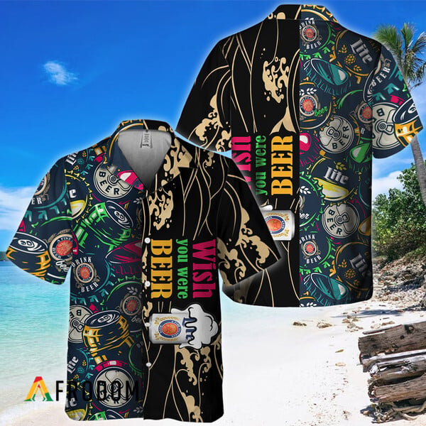 Miller Lite Hawaiian Shirt with Wish You Were Beer Theme HU