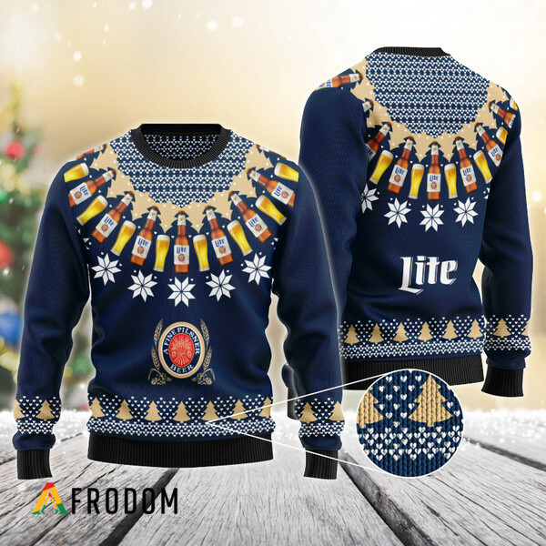 Miller Lite Heart Pattern Fair Isle Ugly Sweater HU