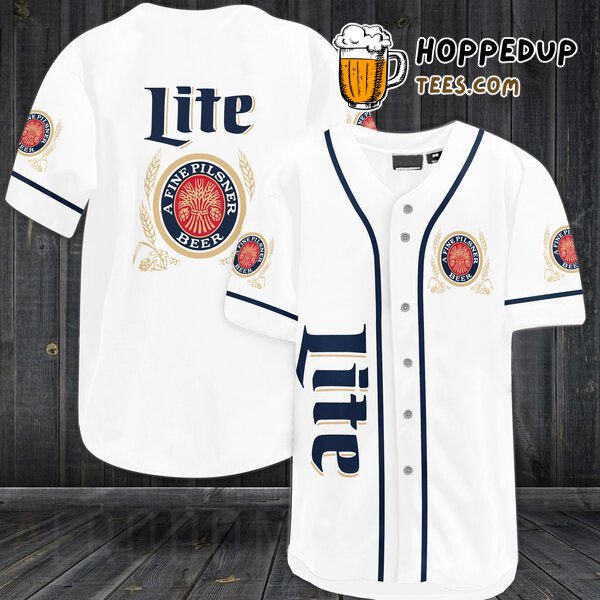 Miller Lite Inspired White Baseball Jersey Unique Distinctive Design Look