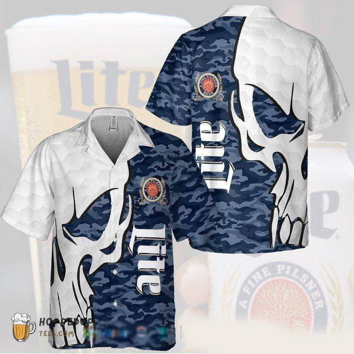 Miller Lite Navy Camo Skull Hawaiian Shirt