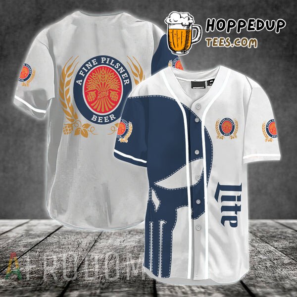 Miller Lite Navy Skull Inspired Baseball Jersey Unique Design Edition