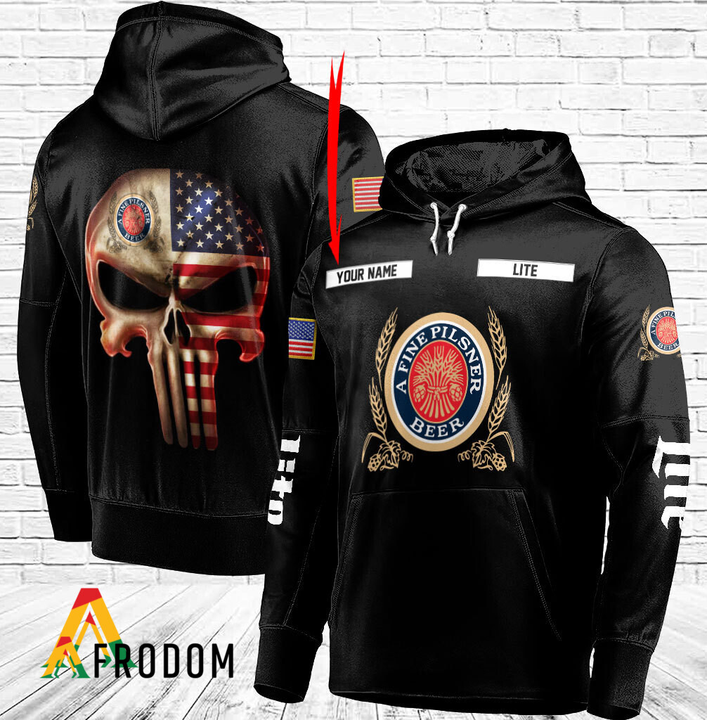 Miller Lite Personalized Skull Flag Themed Hoodie HU