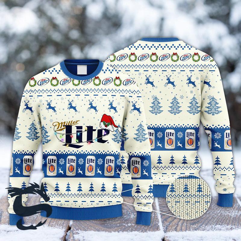 Miller Lite Reindeer Snowy Night Ugly Sweater HU