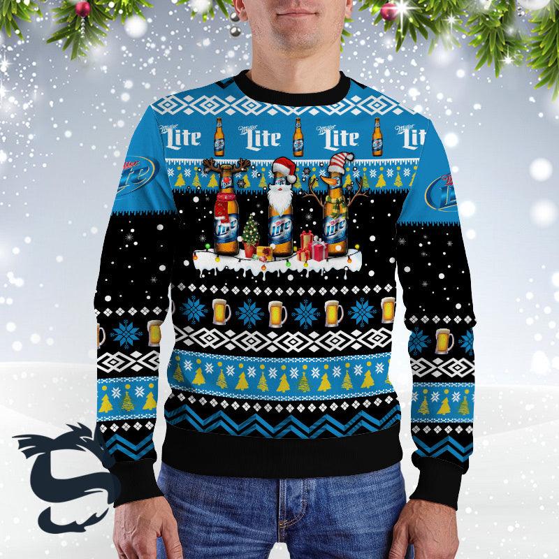 Miller Lite Santa Reindeer Snowflake Christmas Sweater HU