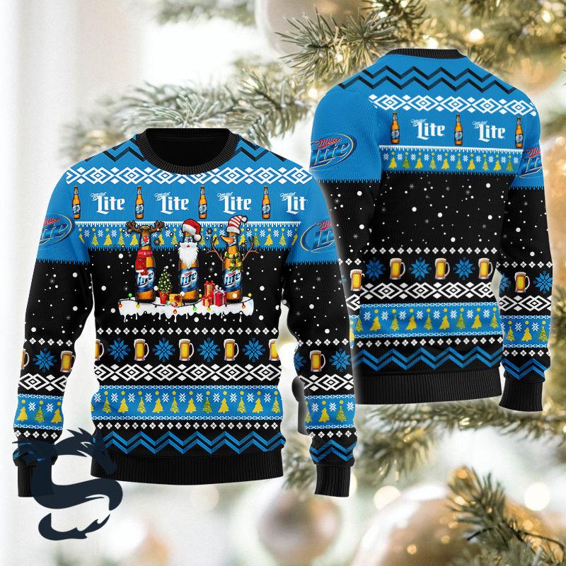 Miller Lite Santa Reindeer Snowflake Christmas Sweater HU Miller Lite Santa Reindeer Snowflake Christmas Sweater HU
