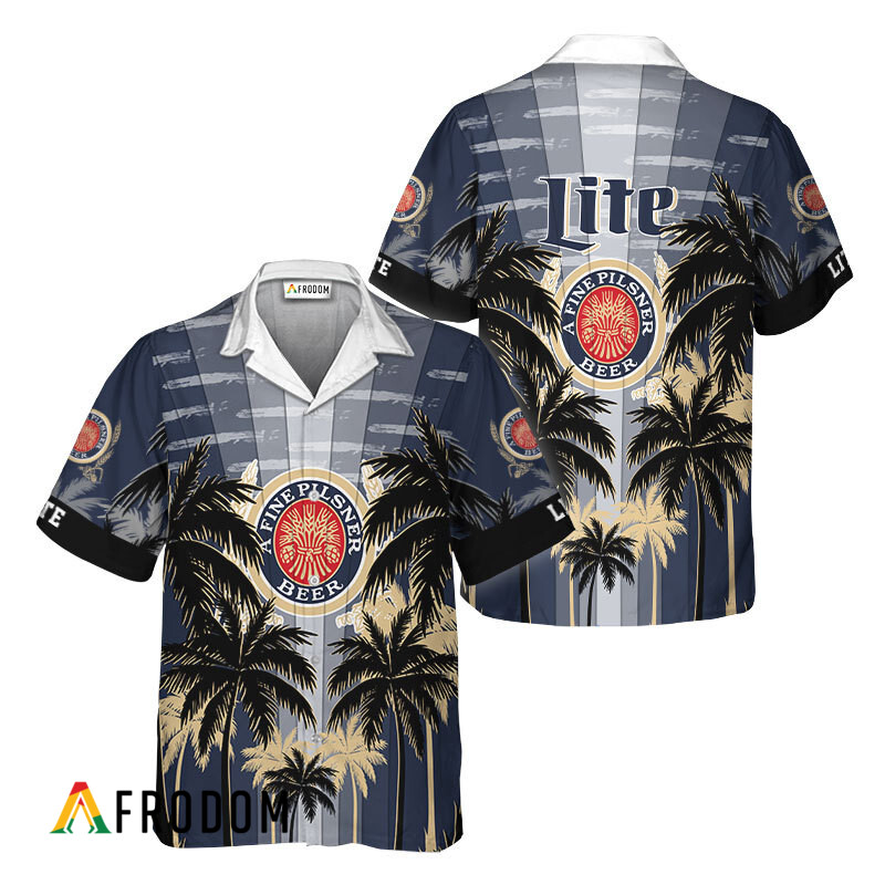 Miller Lite Tropical Coconut Palms Hawaiian Shirt HU