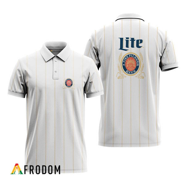 Miller Lite White Stripe Pattern Polo Shirt HU