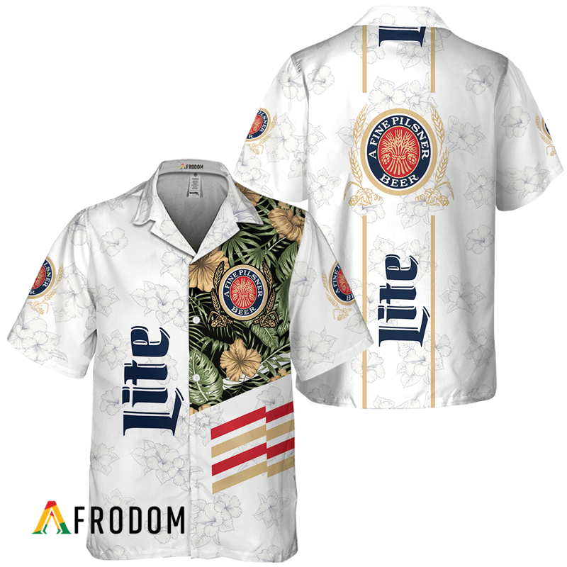Miller Lite White Tropical Flower Hawaiian Shirt HU