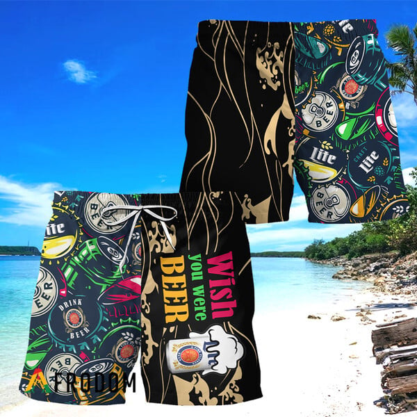 Miller Lite Wish You Were Beer Hawaiian Shorts HU