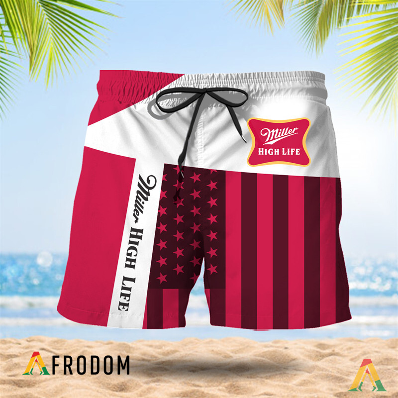 MillerHighLife AmericanFlagPatch Summer Hawaiian Shorts HU